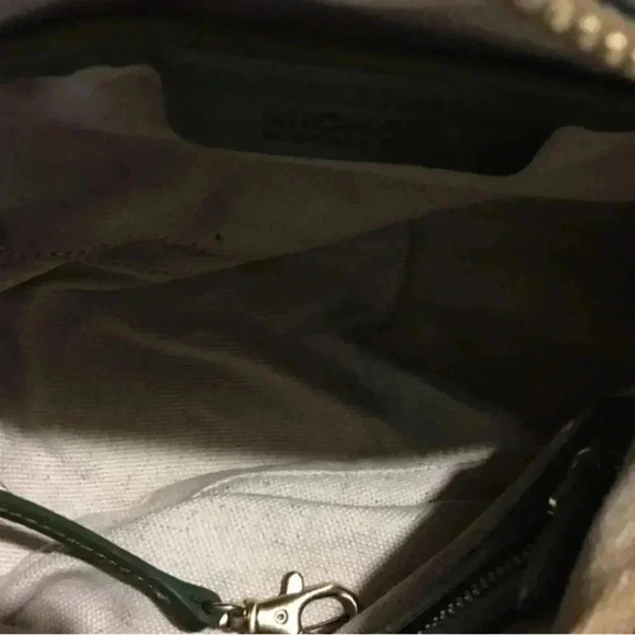 Michael Kors beige canvas/ green leather satchel handbag - Picture 8 of 10